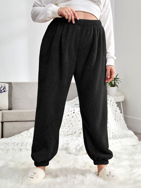 

plus solid teddy sleep pants l8nr#, Black;white