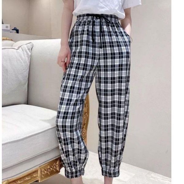 

women's pants & capris balck white plaid high waist casual 2021 summer korean women sweatpants harajuku joggers elastic harem, Black;white