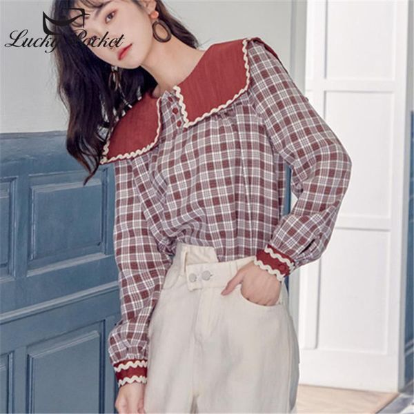 

women's blouses & shirts women spring autumn slim red plaid print shirt ladies fashionable solid color plus size female brand casual z, White