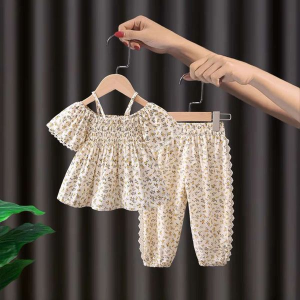 

girls' summer suit girls' foreign style clothes children's short sleeve mosquito pants two piece set, White
