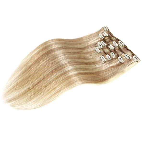 

clip in human hair extensions pinao 18/613 vip customer customization 20inch 120g 7pcs/pack, Black;brown