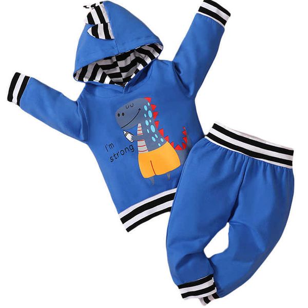 Bebek Erkek Kız Dinozor Hoody Giyim Setleri Çocuk Spor Çizgili T Gömlek Ceket Ceket Pantolon Bebek Giysileri Takım Elbise Toddler Bebes G1023