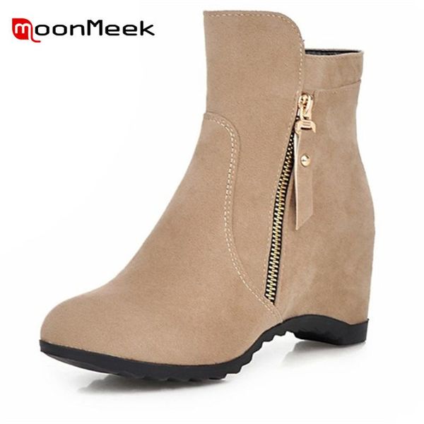 

boots moonmeek 2021 flock woman high heel casual zip ankle ladies fashion autumn winter big size 34-43, Black