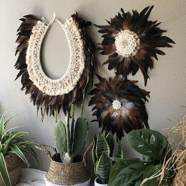 

decorative objects & figurines creative natural chicken feather organic material hand-woven home decoration nordic wall hanging decor