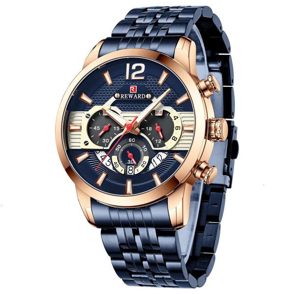 

sports reward men's watch waterproof luminous five bead solid steel belt multi-function timekeeping calendar watch, Slivery;brown