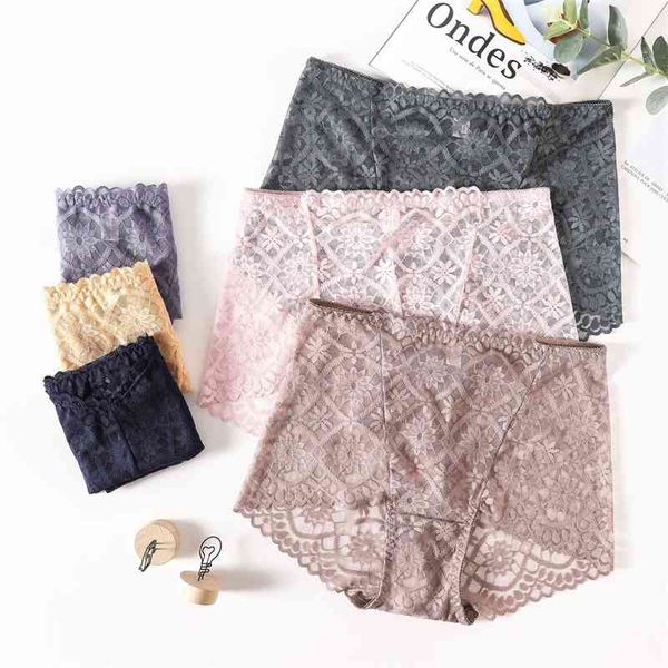 

new lace women's underwear large size seamless hollow high waist lace underpants hip, Black;pink