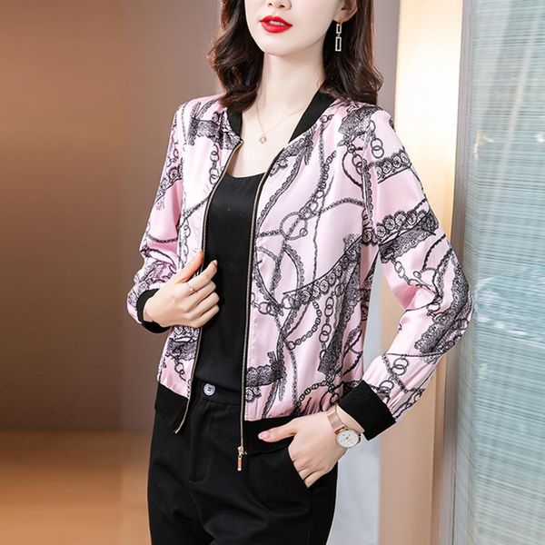 

women's jackets 2021 summer women flower basic jacket long sleeve coats woman female thin short baseball zipper plus size 4xl outerwear, Black;brown