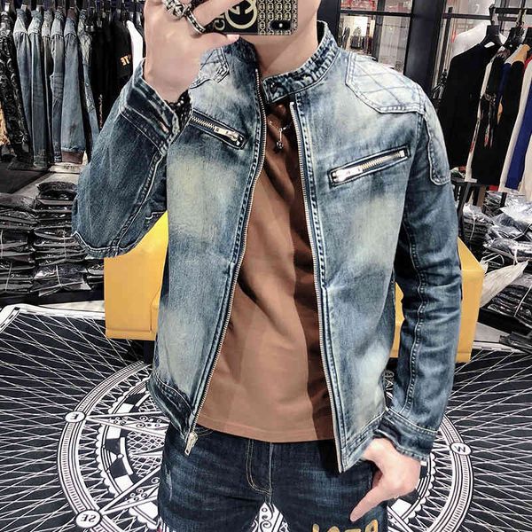 

men's jackets spring autumn new jeans make old fashion brand short slim coat motorcycle jacket biker chaqueta hom, Black;brown