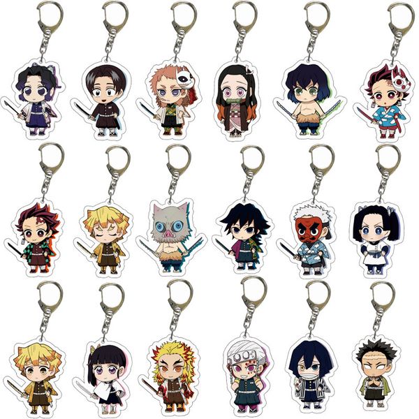 

anime demon slayer acrylic keychain cute brinco blade of ghost key chain kamado tanjirou cosplay pompom keyrings pendant, Silver