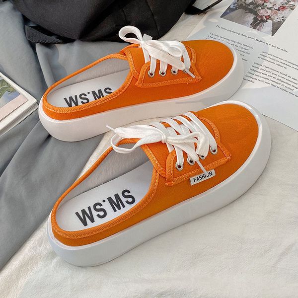 

luxury slippers baotou 2021 lazy one foot single sho canvas half women wear casual slippers outside, Black