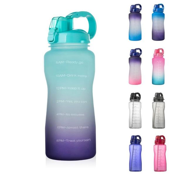 

water bottle outdoor sports 3.8/2l large capacity tritan bpa portable handle bounce cover with straw fitness