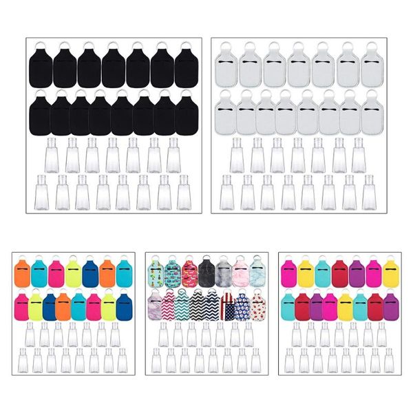 

keychains f2td 15sets reusable 30ml empty sanitizer hand soap perfume container holder with keychain carriers refillable travel bottle, Silver