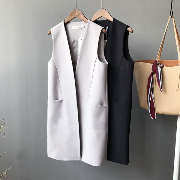 

women's jackets fall fashionable female waistcoat sleeveless blazer v neck pocket woman jacket casual vest eyvz, Black;brown