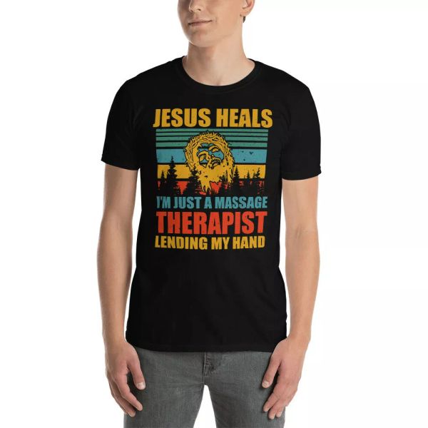 

vintage retro jesus heals i'm just a massage therapist t-shirt, White;black