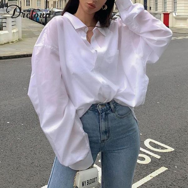 

oversized shirts woman white long sleeve button up loose blouse casual autumn winter solid fashion clothes female women's blouses &