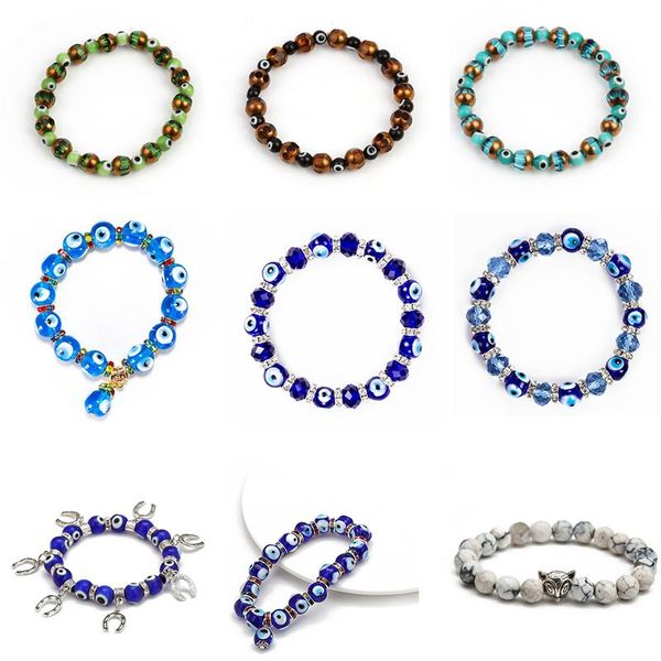 

beaded, strands 21 crystal evil eye bracelets for women retro punk bohemian turkish bracelet jewelry accessories gift fashion wholesale, Black