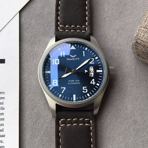 

wristwatches men automatic self wind mechanical stainless stee blue dial sapphire leather canvas straps crystal luxury simple watch, Slivery;brown