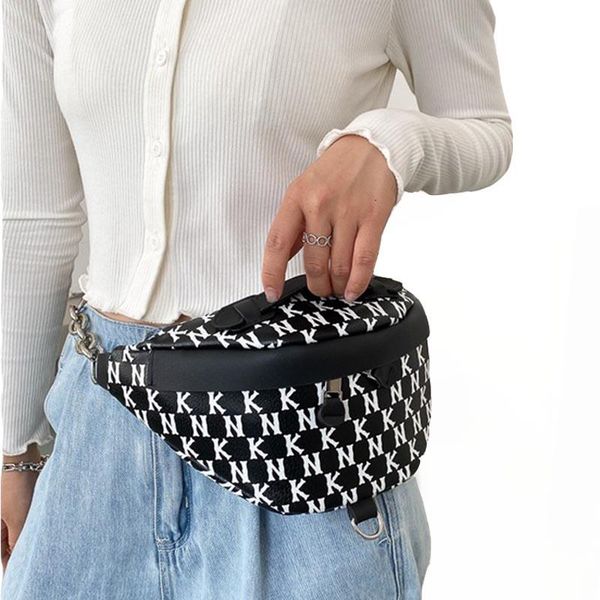 

women's waist bag letter printing belt bags banana shoulder crossbody chest female fanny pack lattice hip purse