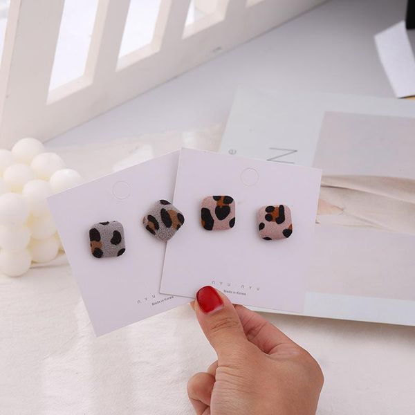 

autumn winter retro plush square leopard print geometric stud earrings for women girl fashion jewelry pendientes brincos, Golden;silver