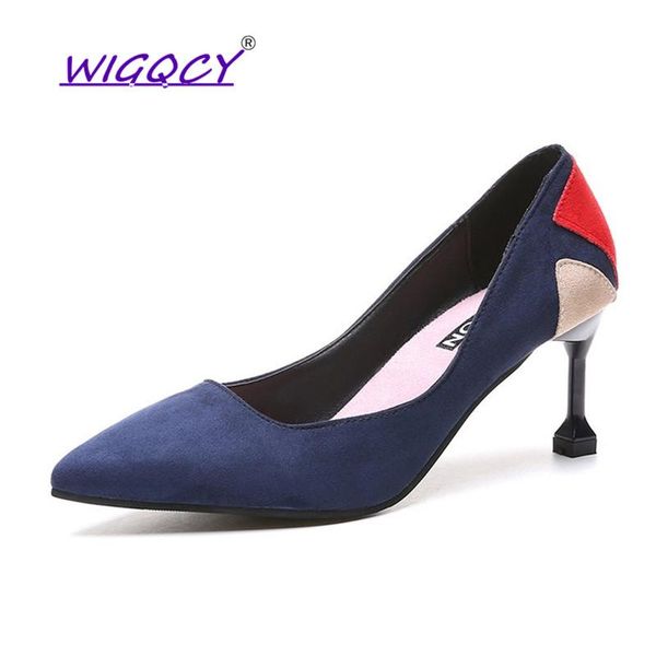 

dress shoes pointed toe suede thin heels high heel pumps women 2021spring autumn woman fashion mixed colors shallow female, Black