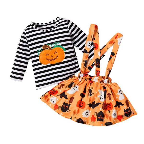 

halloween infant clothing sets girls outfits baby clothes autumn winter cotton long sleeve striped t-shirts headband skirts 3pcs b7608, White