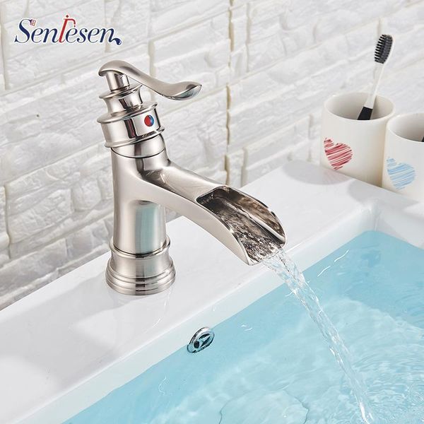 

senlesen bathroom faucet brushed nickle brass single handle hole and cold water sink faucets1