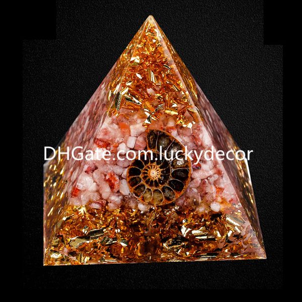 Quarzo rosso fuoco naturale Cristallo ematoide Orgone Piramide Arti Multi-inclusione Fantasma Fantasma Gemma Ammonite Orgonite fossile Generatore di energia Ricchezza Prosperità