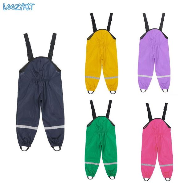 

children's pu suspender rain pants waterproof and breathable jumpsuits, Blue