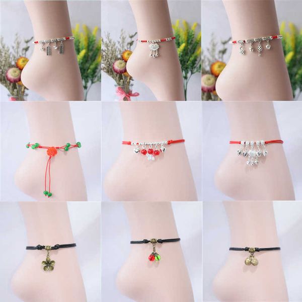 

women's mobile bell korean version red rope transfer personality student's friend's birthday anklet, Red;blue