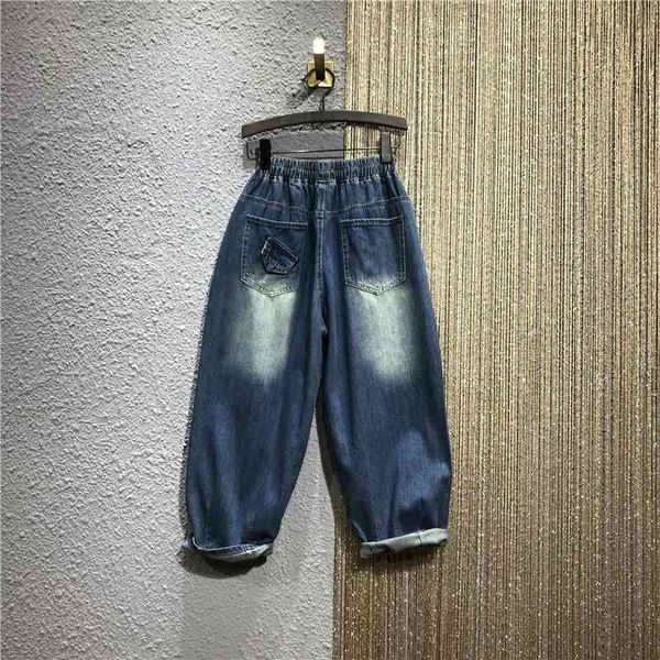 

women's jeans harajuku women deniharem elastic pants with high waist loose hip hop jeans streetwear vintage ankle length summer 2uej, Blue
