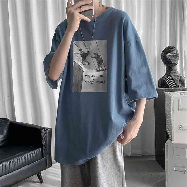 

hybskr men's printed short sleeve t-shirt man casual tee oversized tshirts korean streetwear male clothing 210707, White;black