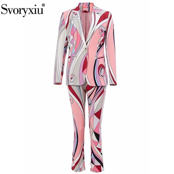 

women's tracksuits svoryxiu fashion runway autumn office lady two piece set long sleeve single button print blazer + pants suit xxl, Gray