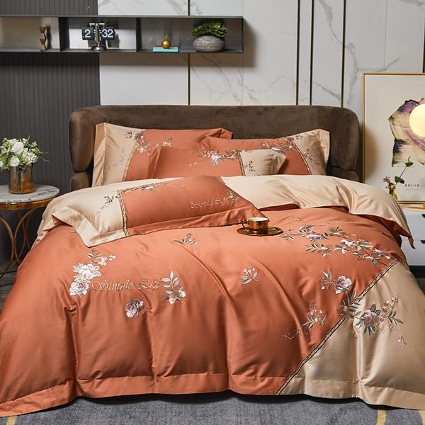 

bedding sets luxury chinese style flowers embroidery egyptian cotton set soft silky duvet cover flat/fitted bed sheet pillowcase