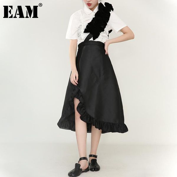 

skirts [eam] asymmetrical ruffles spliced black long high waist half-body skirt women fashion tide spring autumn 2021 1dd388701