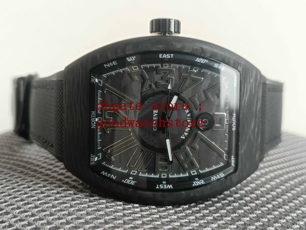 

men's quality 45mm wristwatches v 45 sc dt nr black carbon fiber dial vanguard pvd automatic mens watch rubber strap gents eta 9015 wat, Slivery;brown