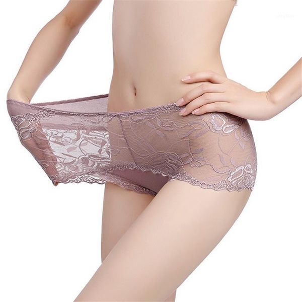

women's panties plus size women lace transparent underwear panty seamless mid-waist hip raise briefs cotton health lingerie, Black;pink