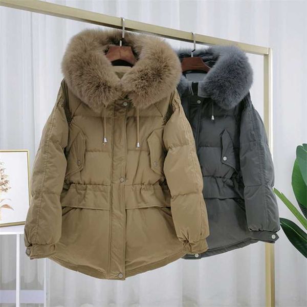 

women winter down jacket real fur short parka fashion coat female thicken warm outerwear windproof waterproof clothes -30 210930, Black