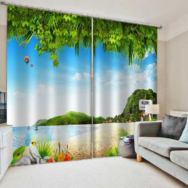 

curtain & drapes customized size luxury blackout 3d window curtains for living room blue beach nature scenery