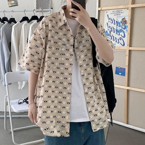 

neploha man blouses turn-down collar spring shirts all-match short sleeve loose outwear harajuku female 3 colors men's casual, White;black