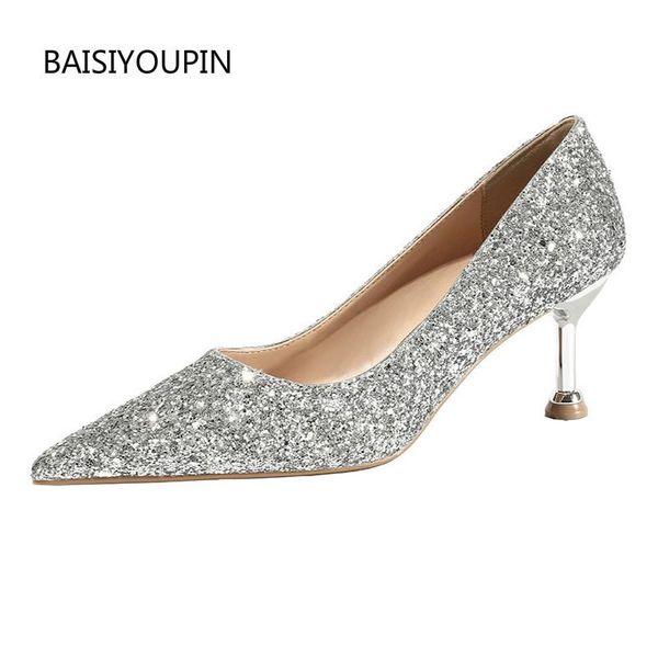 

dress shoes fashion office blingbling women pumps good-quality four seasons 6.5cm high heels casual ladies wedding female, Black