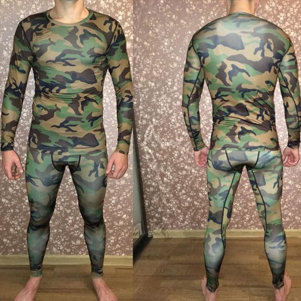 

camouflage compression clothing fitness mens tracksuit shirt long sleeves tights t leggings kit selling xxxl, Gray