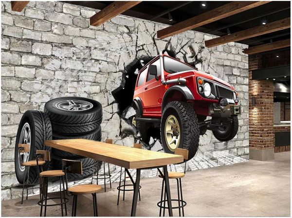 

wallpapers 3d wallpaper custom po mural retro brick wall tire car tooling background home decor living room for walls 3 d