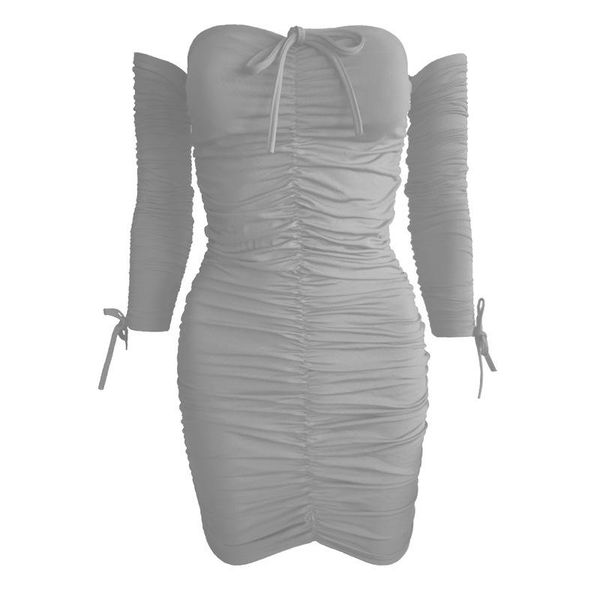 

autumn ladies one-shoulder long-sleeved tube dress folds tight nightclub dresses women casual, Black;gray