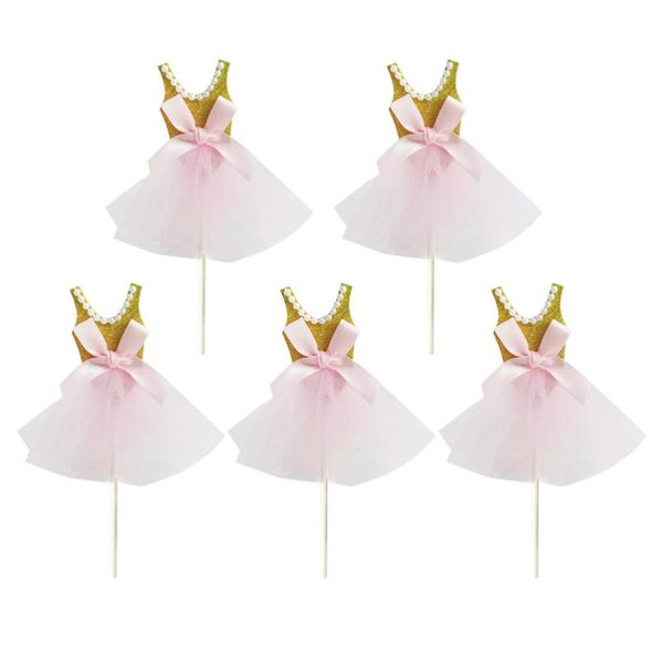 

other festive & party supplies 5pcs pearl dress cake ers cupcake picks insert (golden)