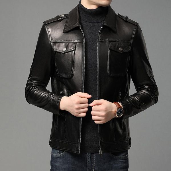 

men's leather & faux genuine jacket 100% natural goatskin men real coat male skin clothing autumn asian size m-4xl 2063x, Black