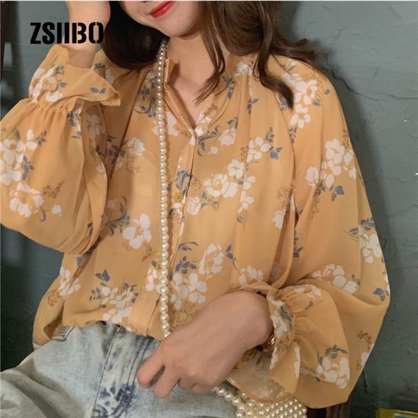 

women's blouses & shirts japanese summer female ins yellow floral cute blouse slim vintage ulzzang korean version harajuku large size s, White