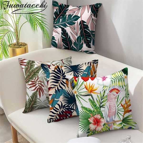 

cushion/decorative pillow fuwatacchi cover home decor green leaf and red flower print throw pillowcase decorative living room sofa cushion