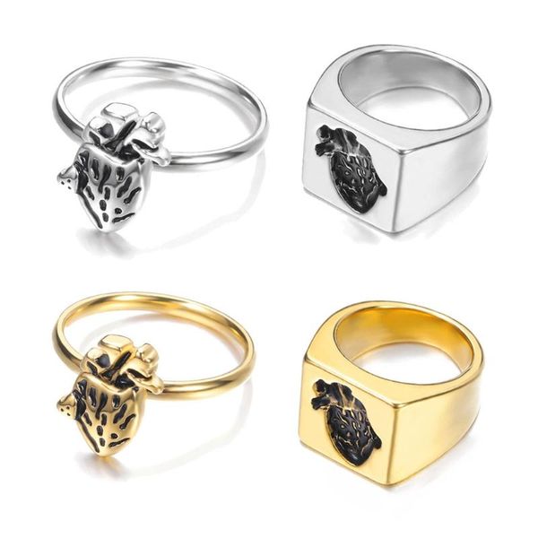 

wedding rings european and american heart creative modeling ring hip hop fashion men women jewelry beating combination, Slivery;golden