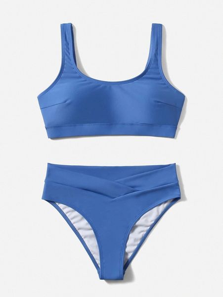 

solid scoop neck bikini swimsuit n3xd#, White;black