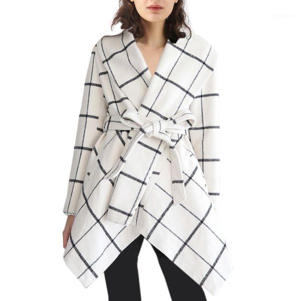 

women's turn down collar wool blend shawl coat 2021 arrived fall winter warm blends ladies fleece plaid outerwear &, Black